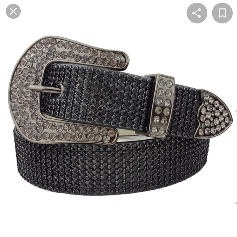 Leather western belt w rhine stone - Picture 1 of 3